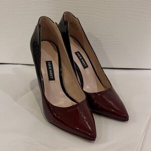 Nine West Burgundy and Black Patent Pointed Toe Pumps